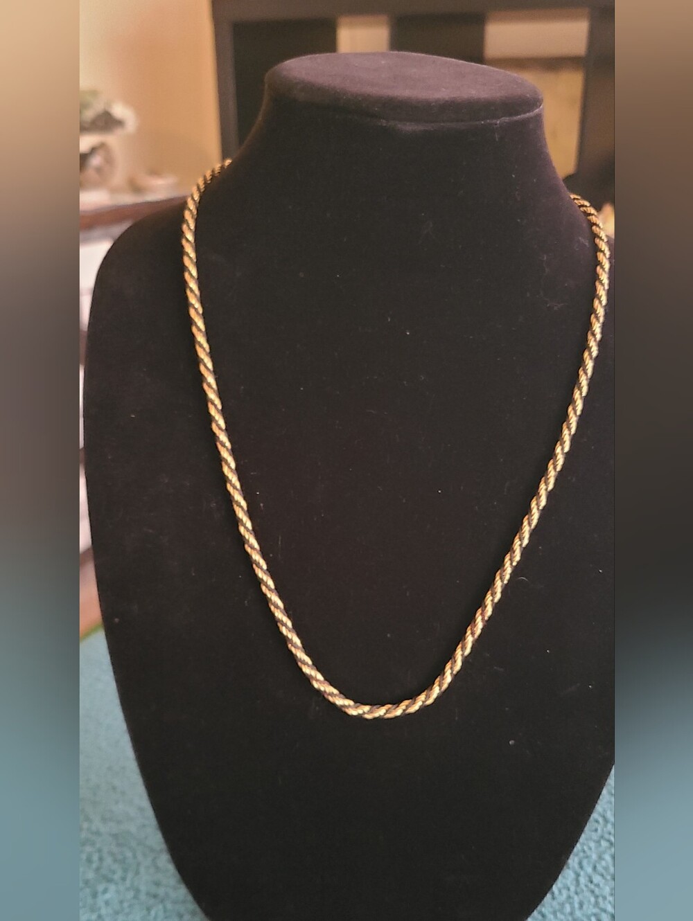 Vintage Polished Gold-Tone Rope Necklace Wuth Black Cord By Trifari